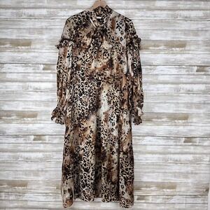 GIZIA Maxi Long Evening Dress Women Size US 14 EU 46 Animal Print 100% Silk